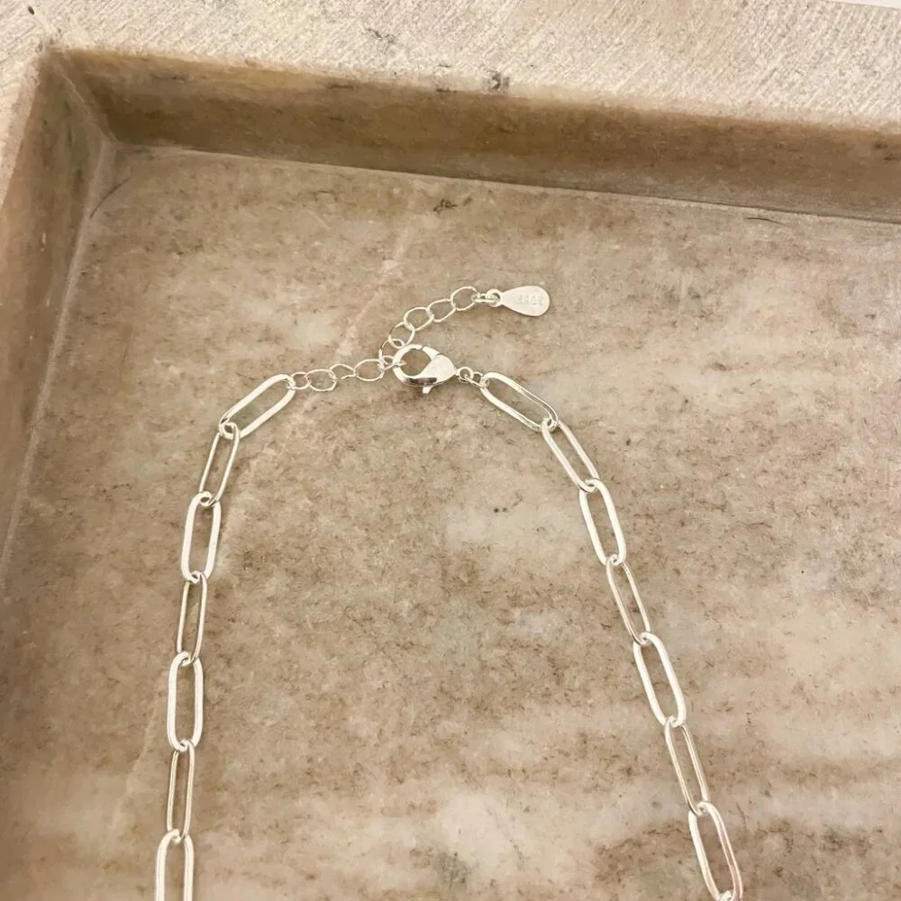 925 Sterling Silver Paperclip Necklace Minimalist Stacking Layer Necklace